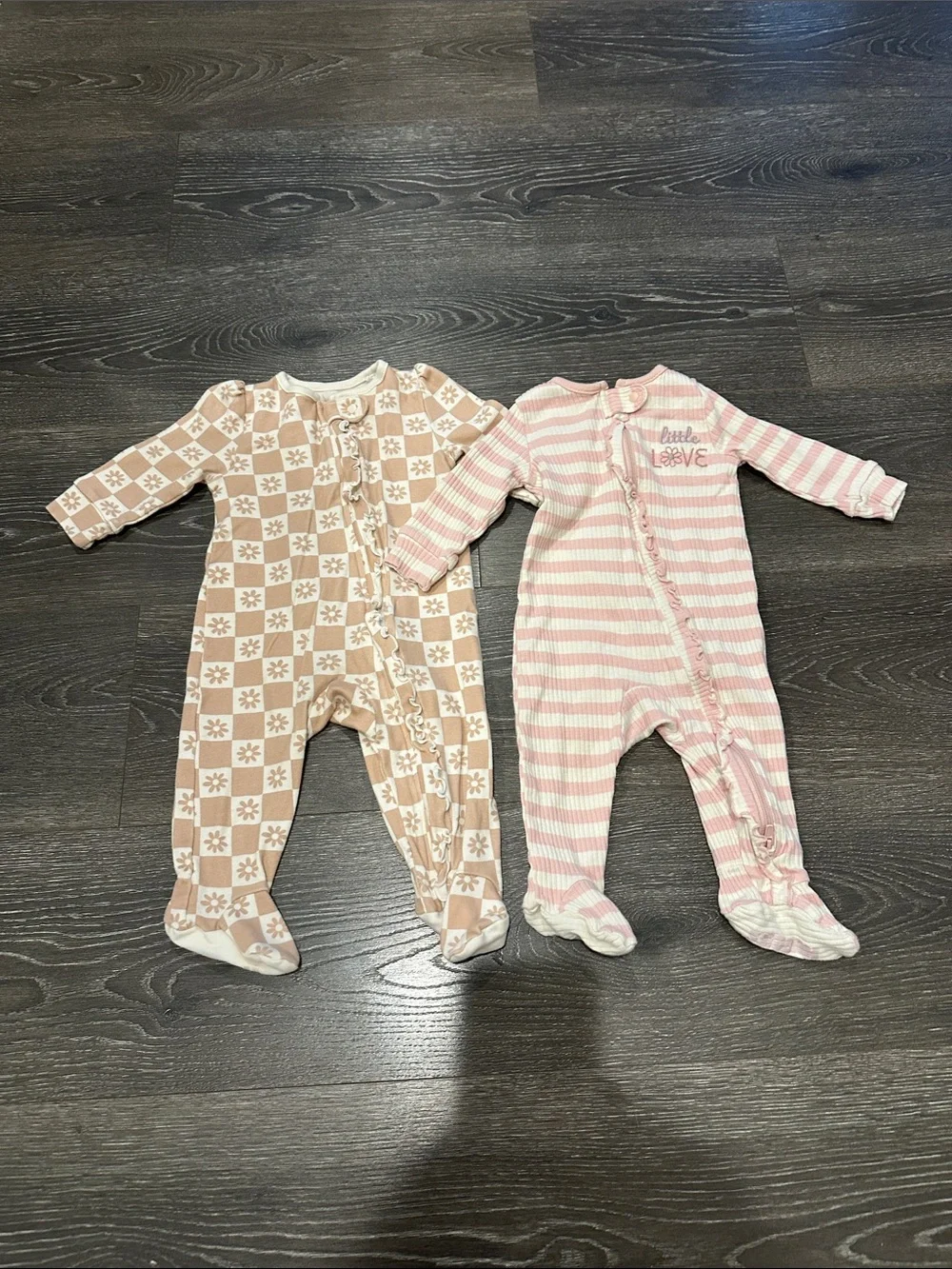 Baby Girls Pink and Cream One-Piece Sleepers bundle Set of 2